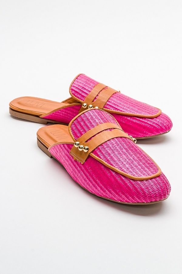 LuviShoes LuviShoes 165 Genuine Leather Pink Straw Women's Slippers