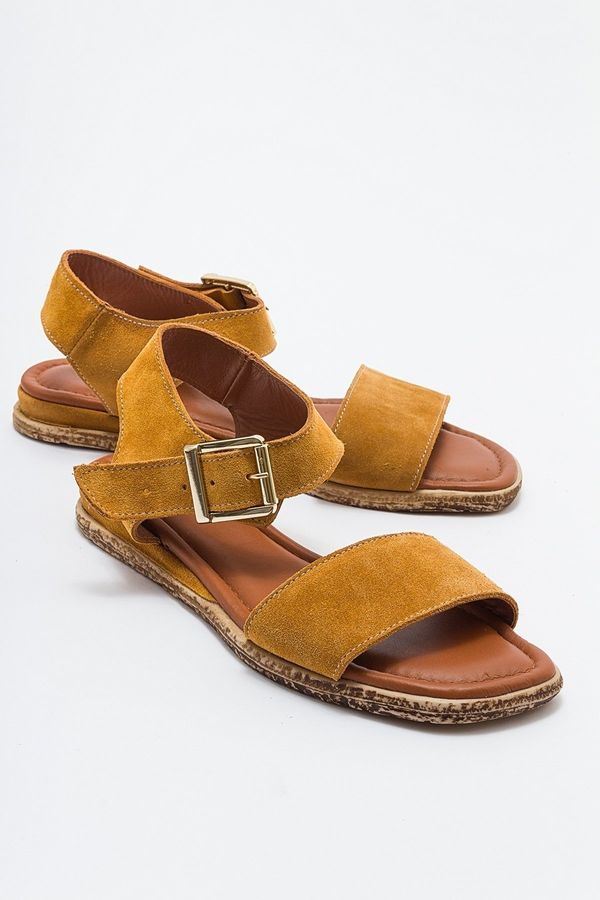 LuviShoes LuviShoes 713 Women's Sandals From Genuine Leather and Mustard Suede.