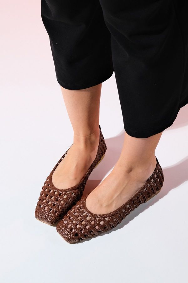LuviShoes LuviShoes ARCOLA Brown Knitted Patterned Women's Flat Shoes