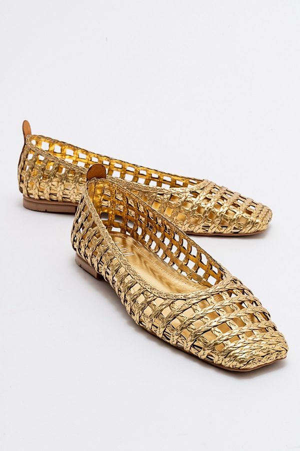 LuviShoes LuviShoes ARCOLA Gold Knitted Patterned Women's Ballerinas