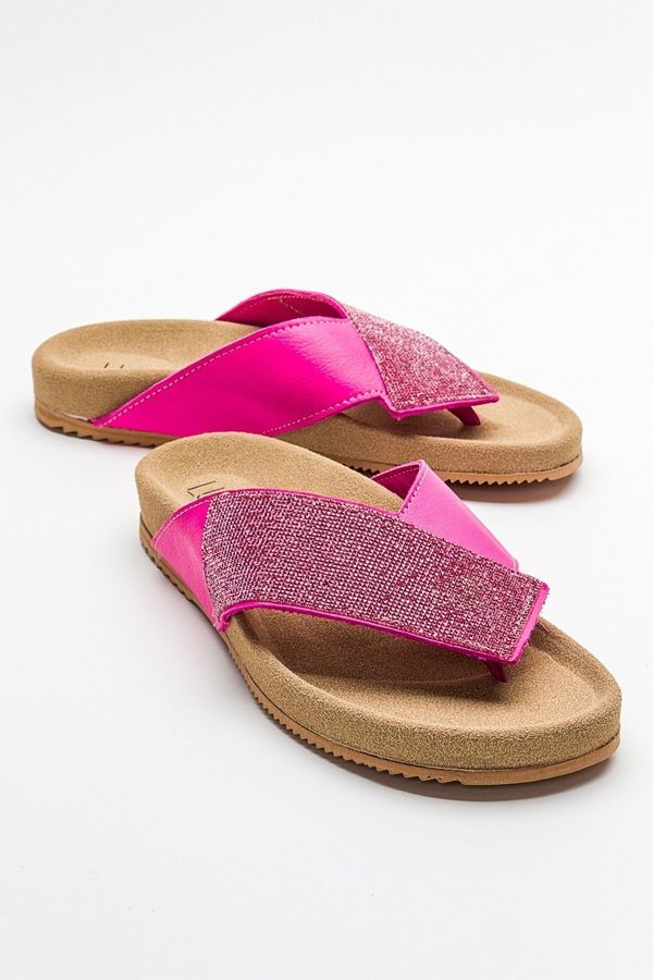 LuviShoes LuviShoes BEEN Pink Stone Leather Women's Flip Flops