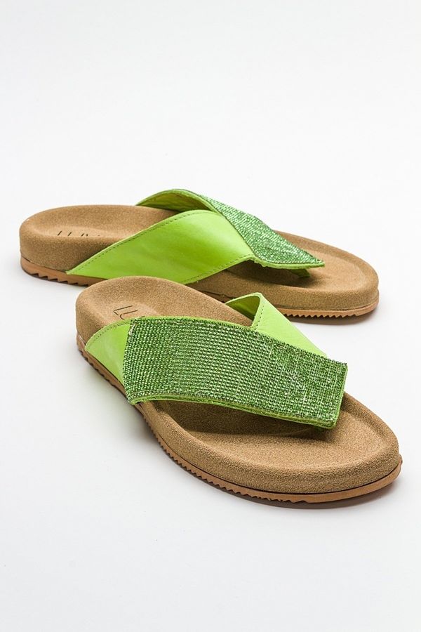 LuviShoes LuviShoes BEEN Women's Green Stone Leather Flip Flops