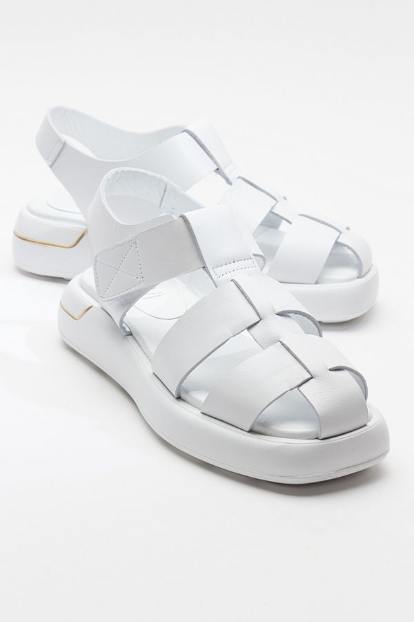 LuviShoes LuviShoes BELİV White Skin Genuine Leather Women's Sandals