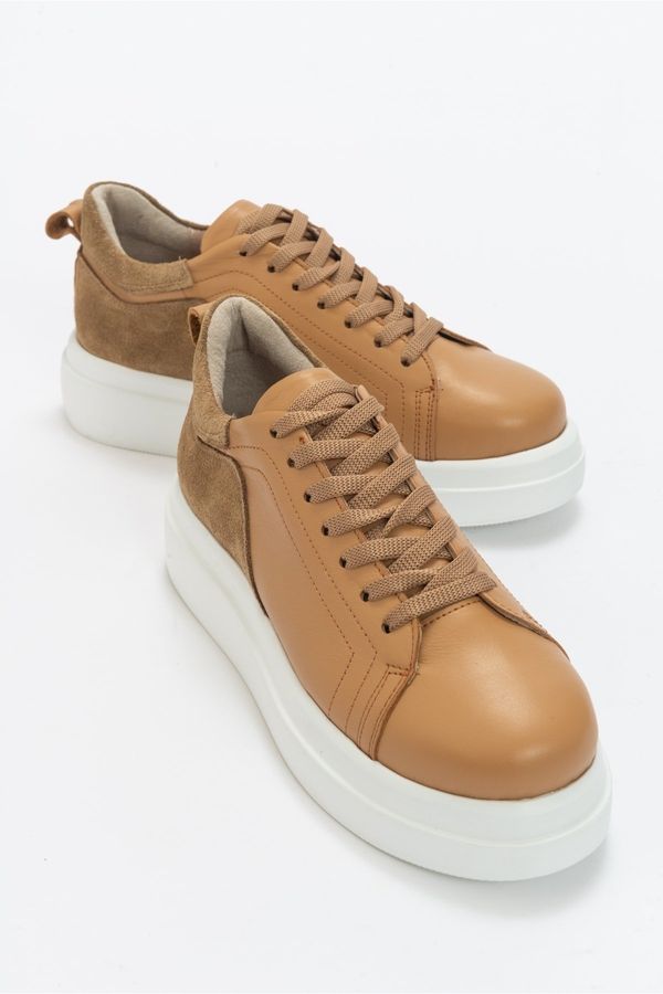 LuviShoes LuviShoes Donna Women's Sneakers with Dark Beige Skin and Genuine Leather.