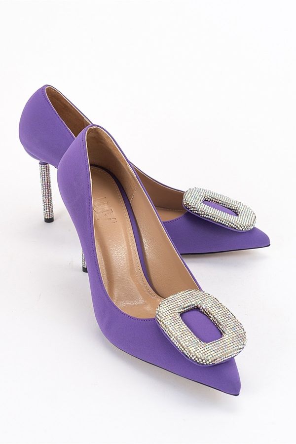 LuviShoes LuviShoes Entre Purple Satin Women's Heeled Shoes