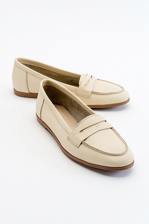 LuviShoes LuviShoes F02 Women's Ecru Beige Skin Genuine Leather Flats.