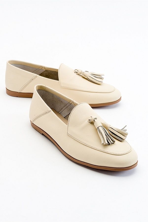 LuviShoes LuviShoes F04 Ecru Beige Skin Genuine Leather Shoes