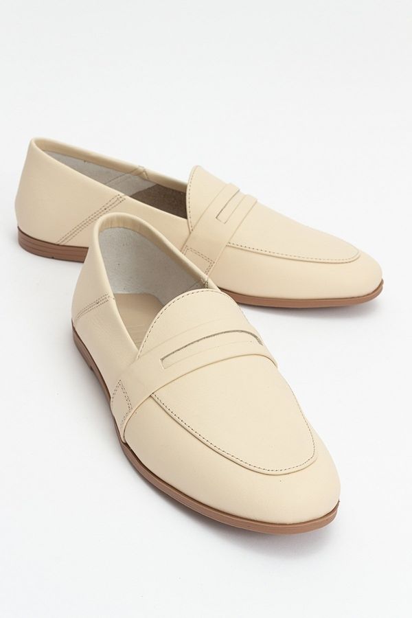 LuviShoes LuviShoes F05 Women's Flats in Ecru-Beige Skin and Genuine Leather.