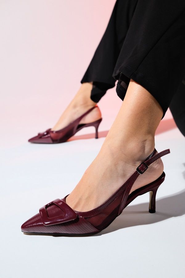 LuviShoes LuviShoes FOLEY Burgundy Patent Leather Striped Women's Pointed Toe Open Back Thin Heel Shoes
