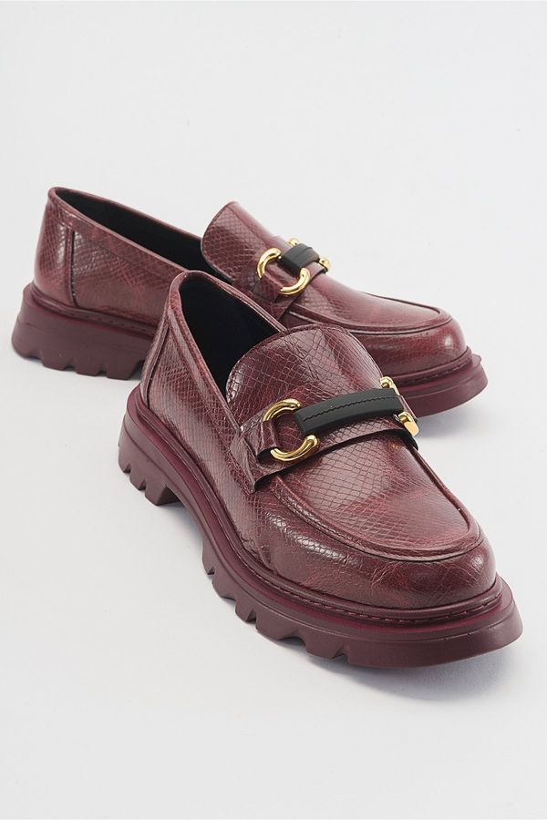 LuviShoes LuviShoes FRAS Women's Claret Red Patterned Loafers