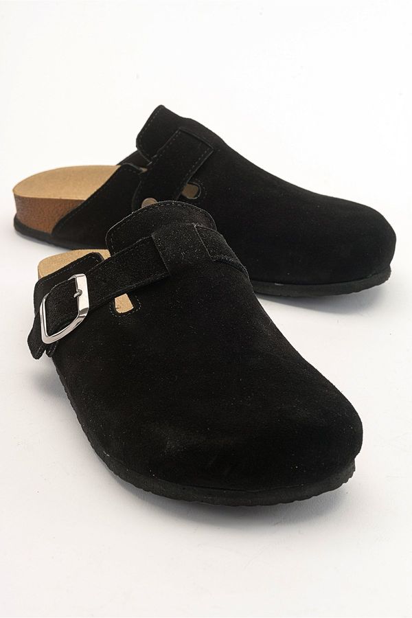 LuviShoes LuviShoes GONS Black Suede Leather Women's Slippers