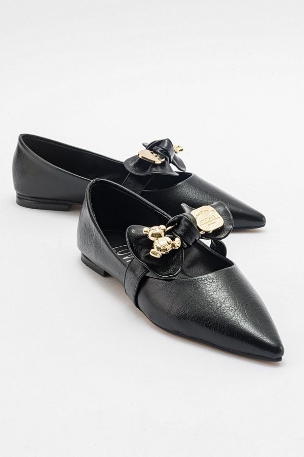 LuviShoes LuviShoes HELSI Black Shiny Bow Women's Flats