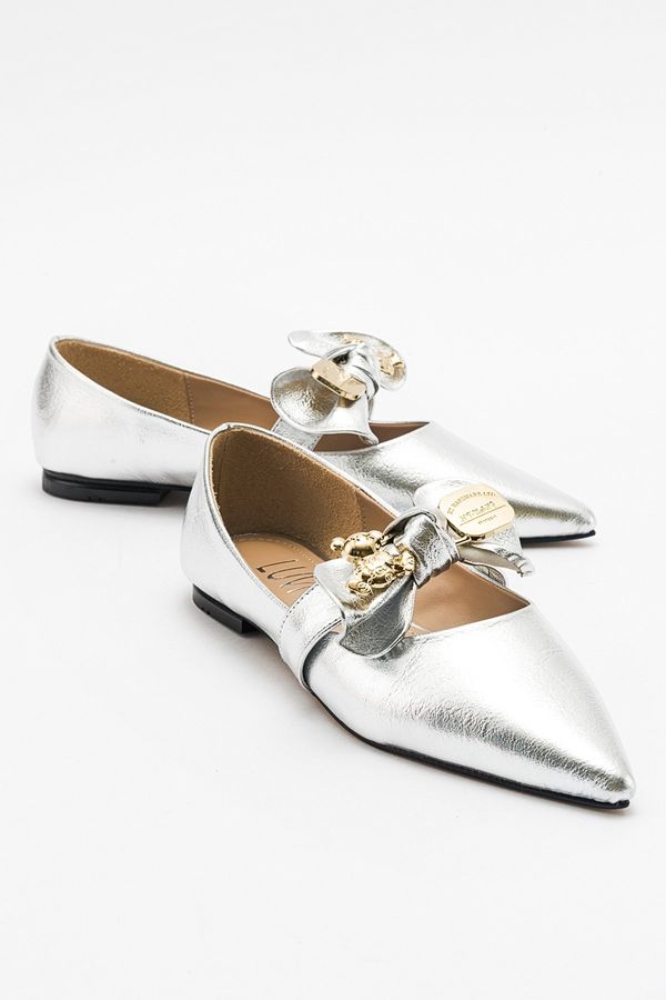LuviShoes LuviShoes HELSI Women's Silver Bow Flat Flats