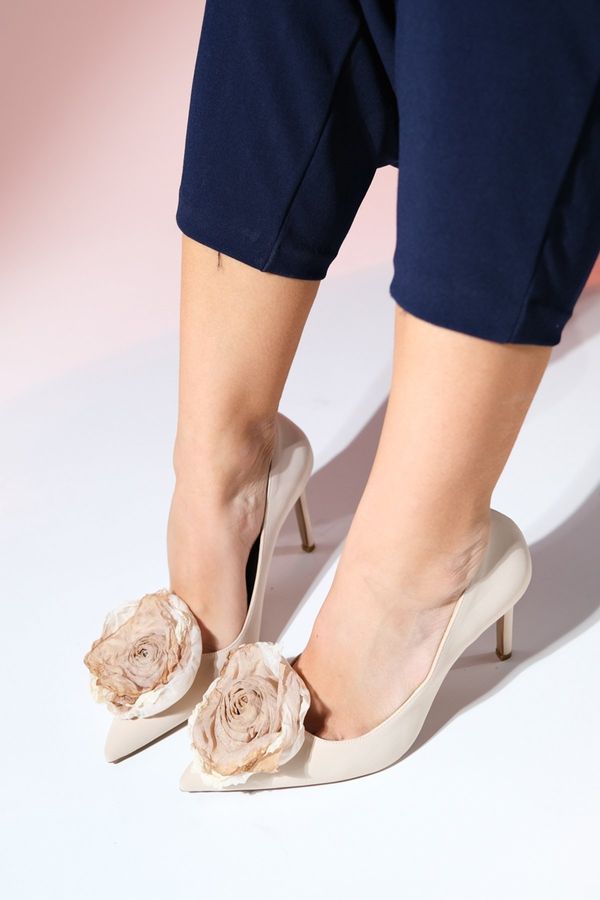 LuviShoes LuviShoes JASON Women's Beige Floral Stiletto Heel Shoes