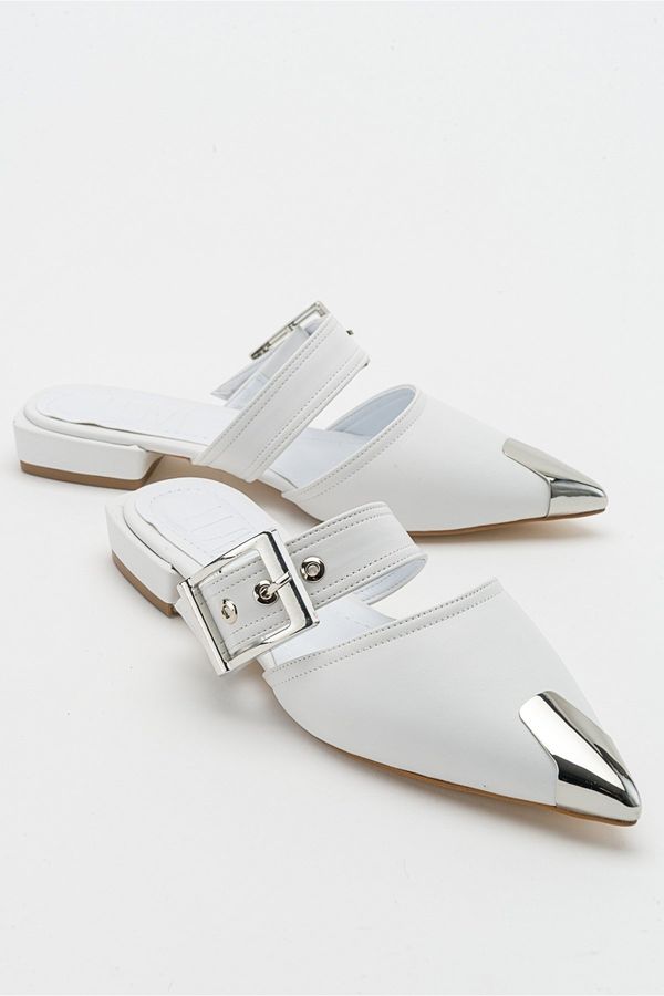 LuviShoes LuviShoes Jenni Women's White Buckled Slippers