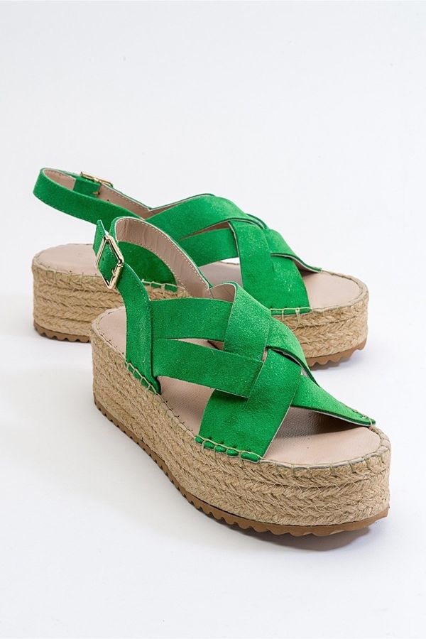 LuviShoes LuviShoes Lontano Women's Green Suede Genuine Leather Sandals