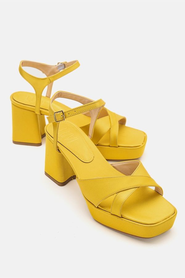 LuviShoes LuviShoes Minius Yellow Satin Women's Heeled Shoes