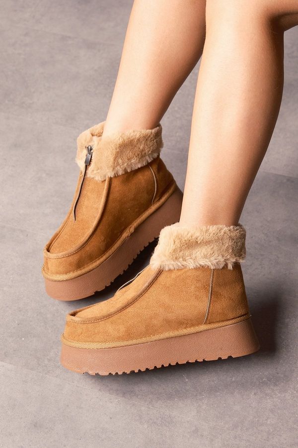 LuviShoes LuviShoes MONKE Tan Suede Shearling Zippered Thick Sole Women's Sports Boots