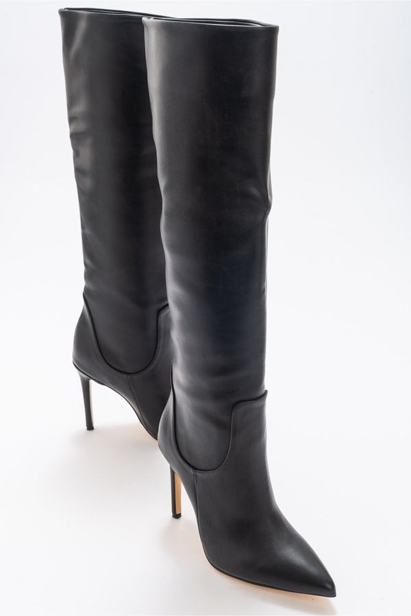 LuviShoes LuviShoes Navy Black Skin Women's Heeled Boots