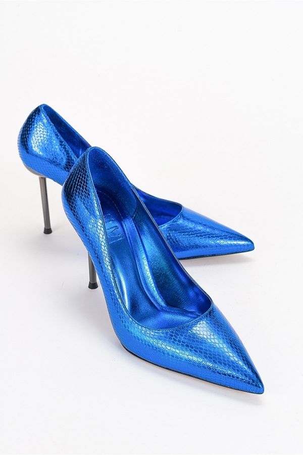 LuviShoes LuviShoes Palmera Sax Blue Patterned Women's Heeled Shoes
