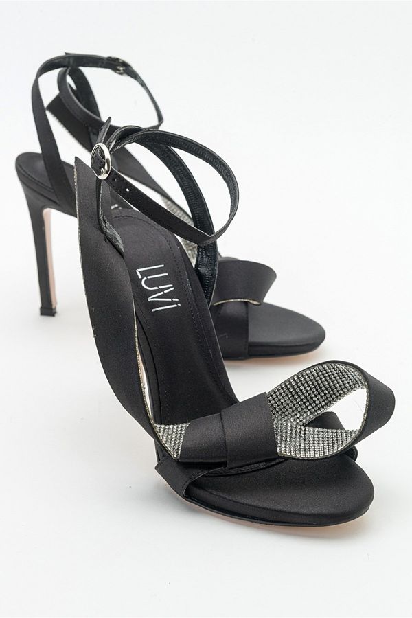 LuviShoes LuviShoes Pares Women's Black Satin Heeled Shoes