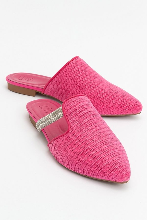 LuviShoes LuviShoes PESA Fuchsia Straw Stone Women's Slippers