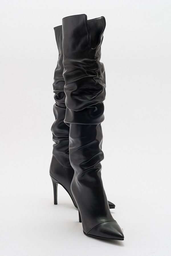 LuviShoes LuviShoes POLINA Black Skin Women's Heeled Boots