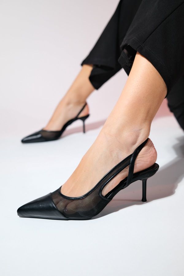 LuviShoes LuviShoes RAVENNA Women's Black Pointed Toe Open Back Stiletto Heel Shoes