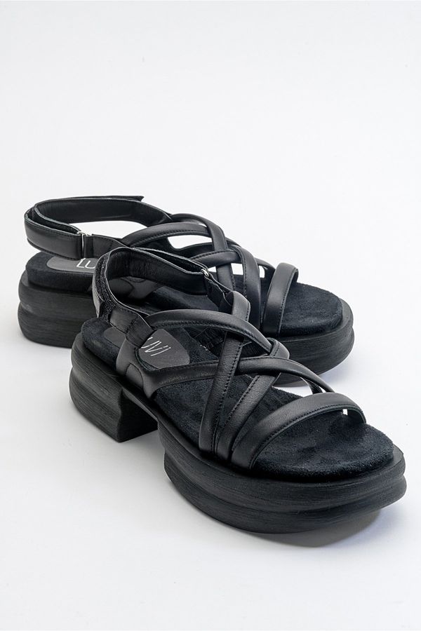 LuviShoes LuviShoes Senza Women's Black Skin Genuine Leather Sandals