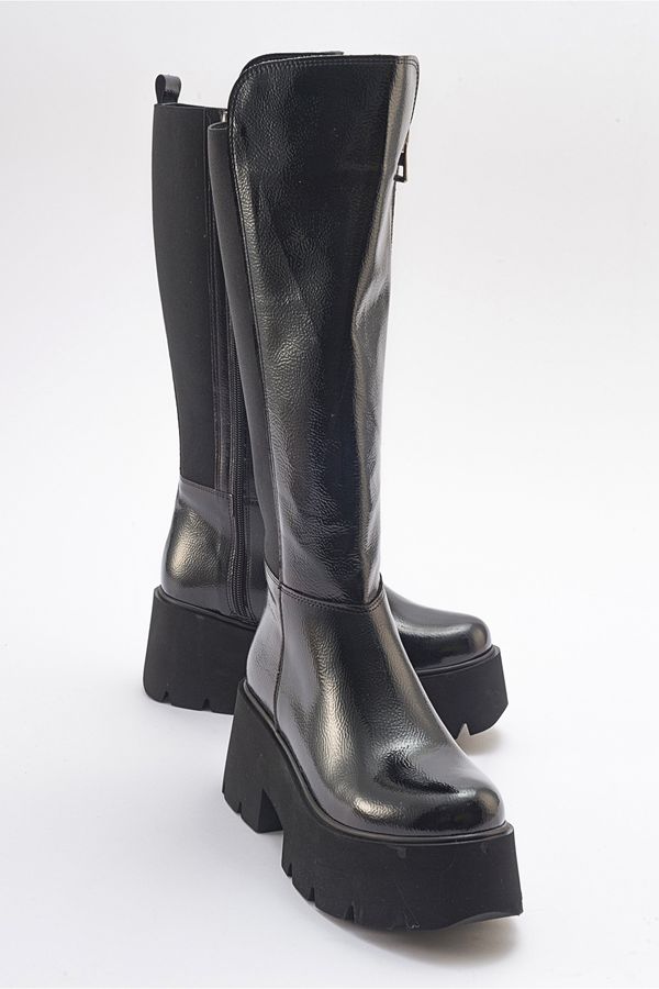 LuviShoes LuviShoes SOLO Black Wrinkled Patent Leather Women's Boots.