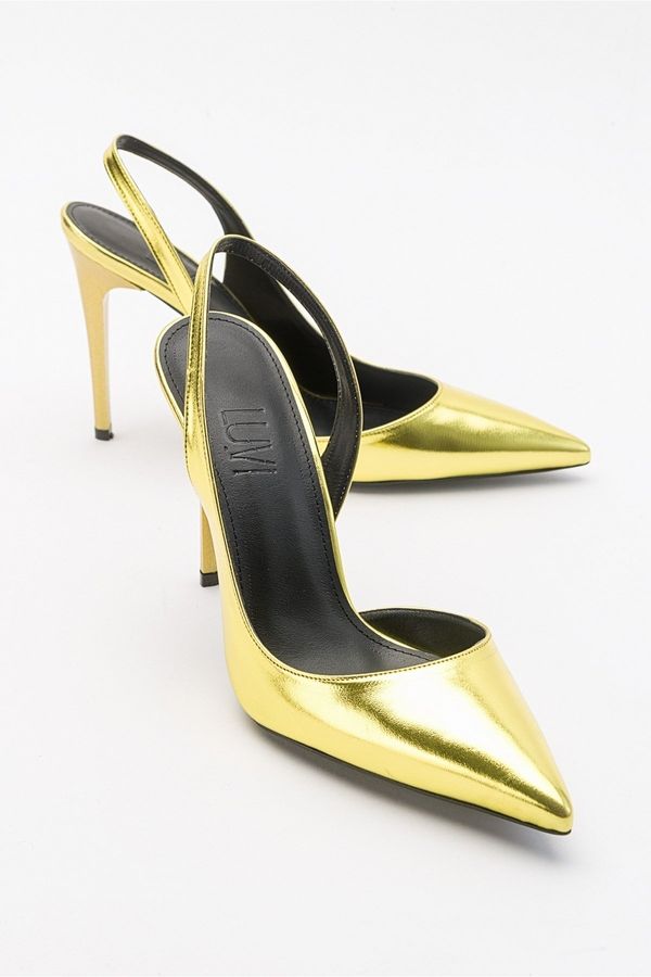 LuviShoes LuviShoes Twine Metallic Yellow Women's Heeled Shoes