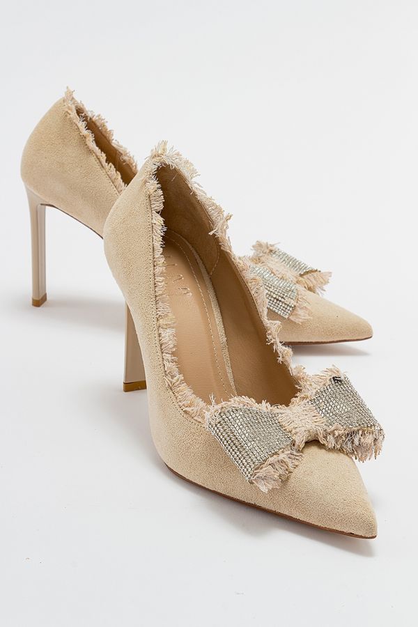 LuviShoes LuviShoes VEGAS Beige Suede Women's Heeled Shoes