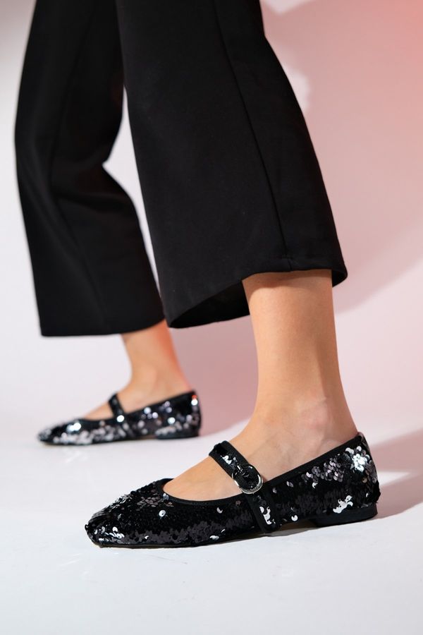 LuviShoes LuviShoes VESLA Black Sequined Flat Women's Flat Shoes