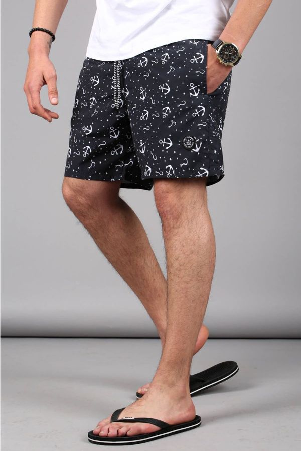 Madmext Madmext Anchor Patterned Black Men's Beach Shorts 6366