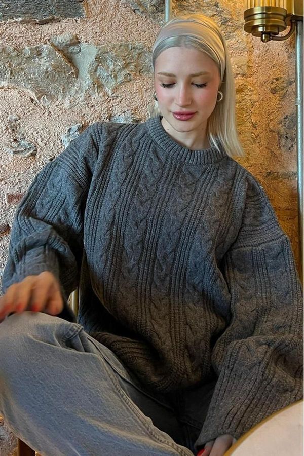 Madmext Madmext Anthracite Crew Neck Knitted Knitwear Sweater