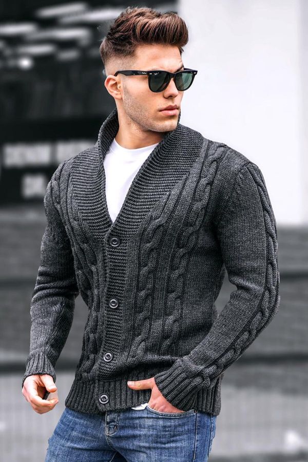 Madmext Madmext Anthracite Knitted Cardigan 9053