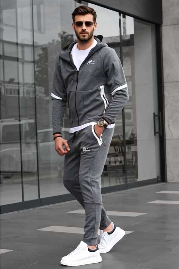 Madmext Madmext Anthracite Men's Zippered Hooded Tracksuit 6393
