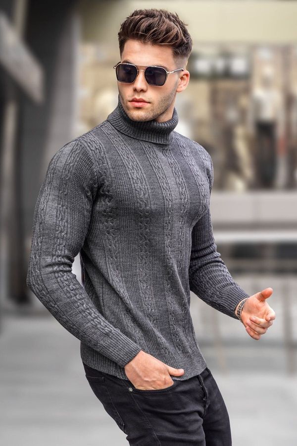 Madmext Madmext Anthracite Patterned Turtleneck Knitwear Sweater 5769