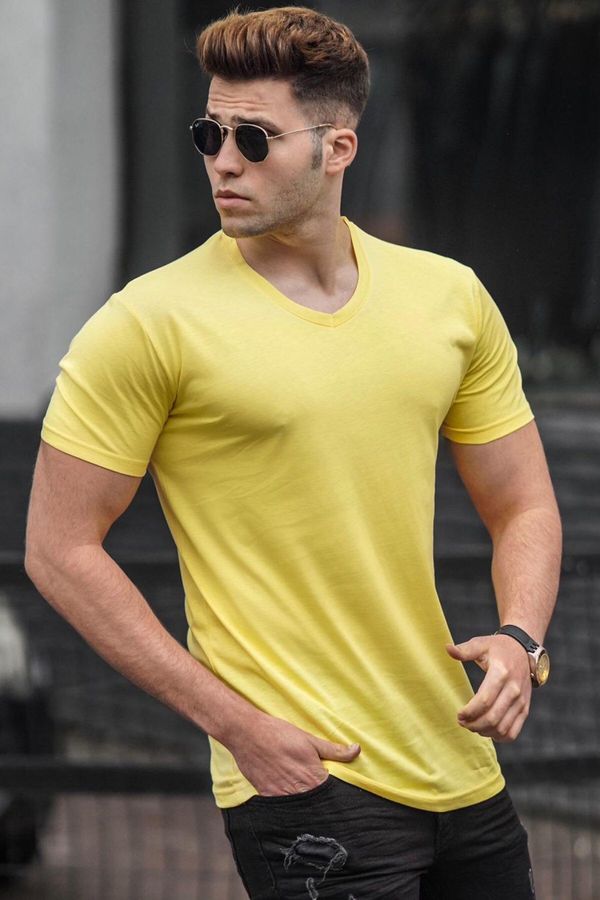 Madmext Madmext Basic V Neck Yellow T-Shirt 5281