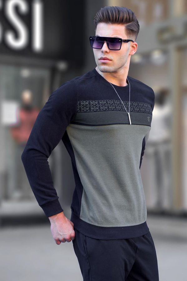 Madmext Madmext Black Patterned Crew Neck Knitwear Sweater 5964