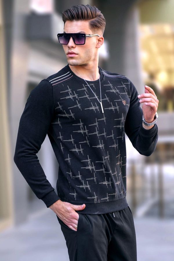 Madmext Madmext Black Patterned Crew Neck Knitwear Sweater 5968