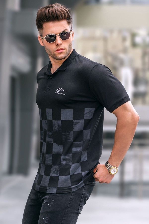 Madmext Madmext Black Patterned Men's Polo Neck T-Shirt 5871