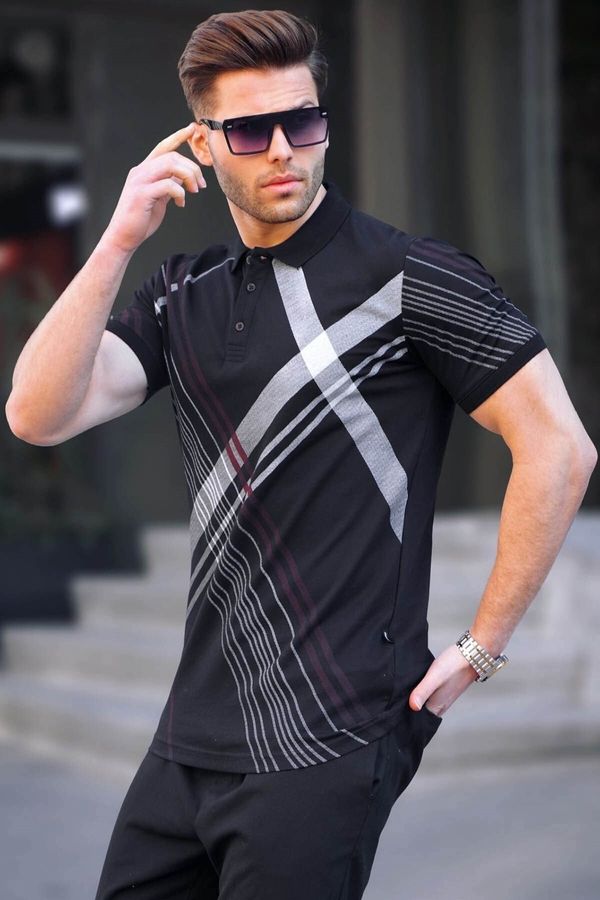 Madmext Madmext Black Patterned Polo Neck Men's T-Shirt 6079