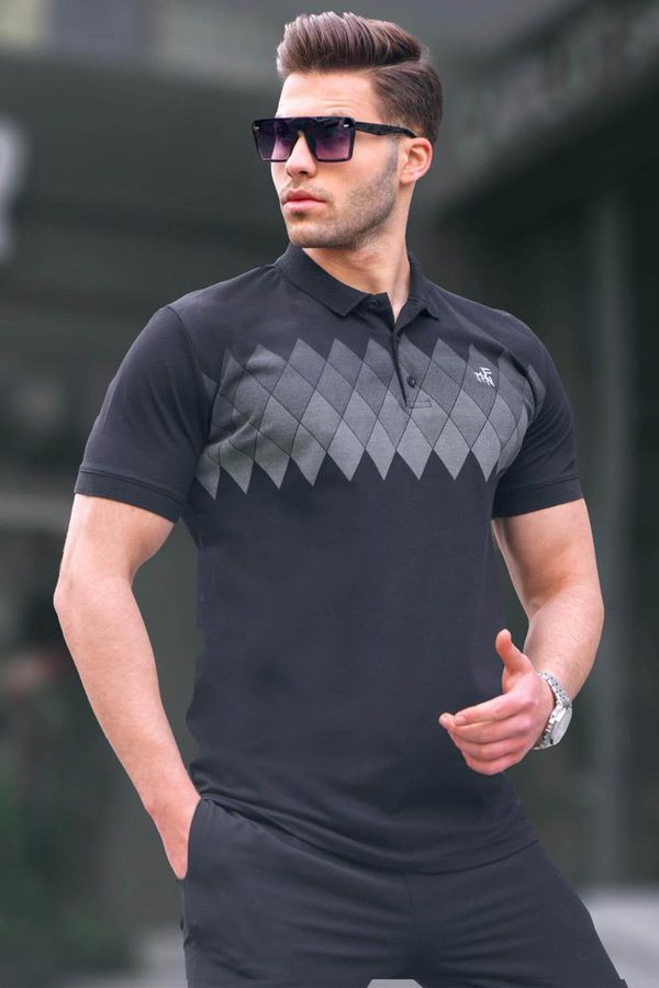 Madmext Madmext Black Patterned Polo Neck Men's T-Shirt 6106