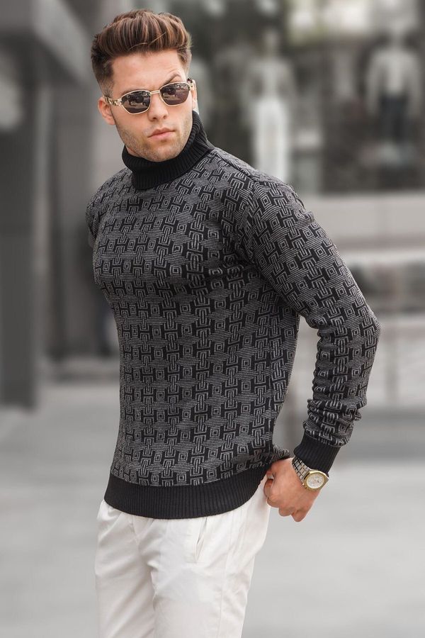 Madmext Madmext Black Patterned Turtleneck Knitwear Sweater 5768