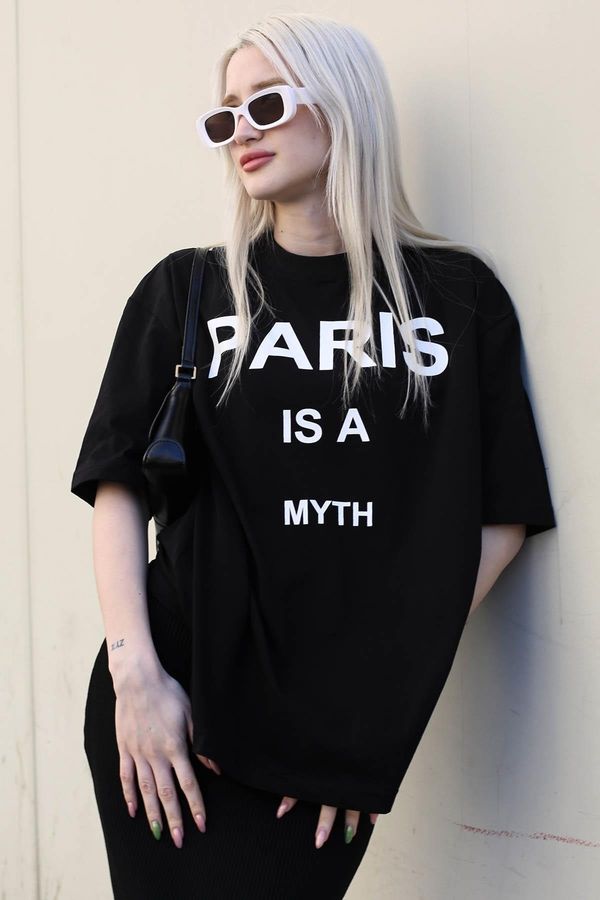 Madmext Madmext Black Women's Paris Printed T-Shirt