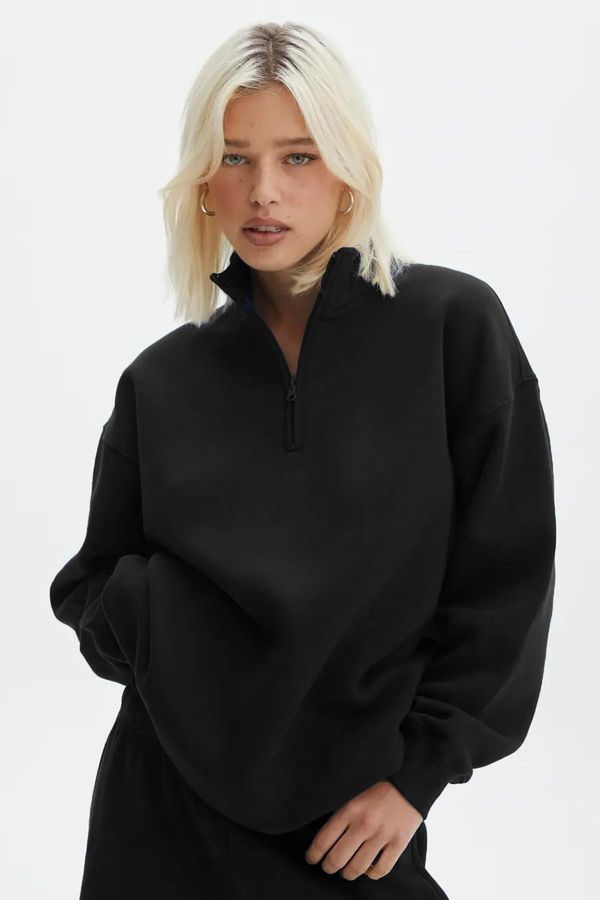Madmext Madmext Black Zipper Detailed Oversize Sweatshirt