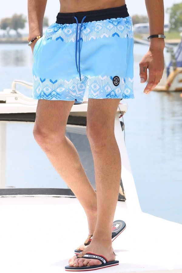Madmext Madmext Blue Patterned Swim Shorts with Pocket 5788