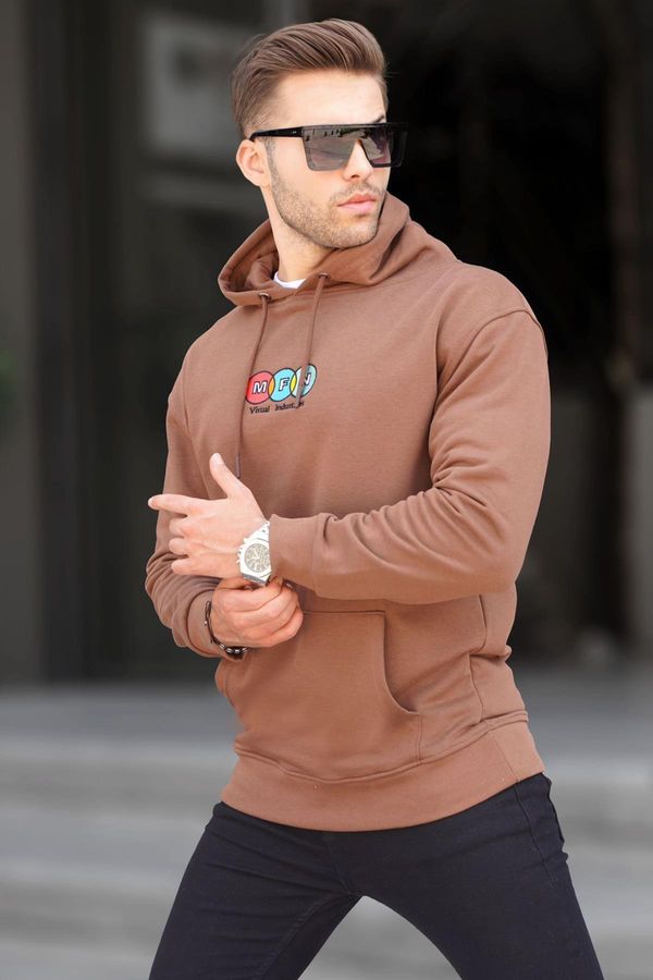 Madmext Madmext Brown Hooded Embroidered Men's Sweatshirt 6145