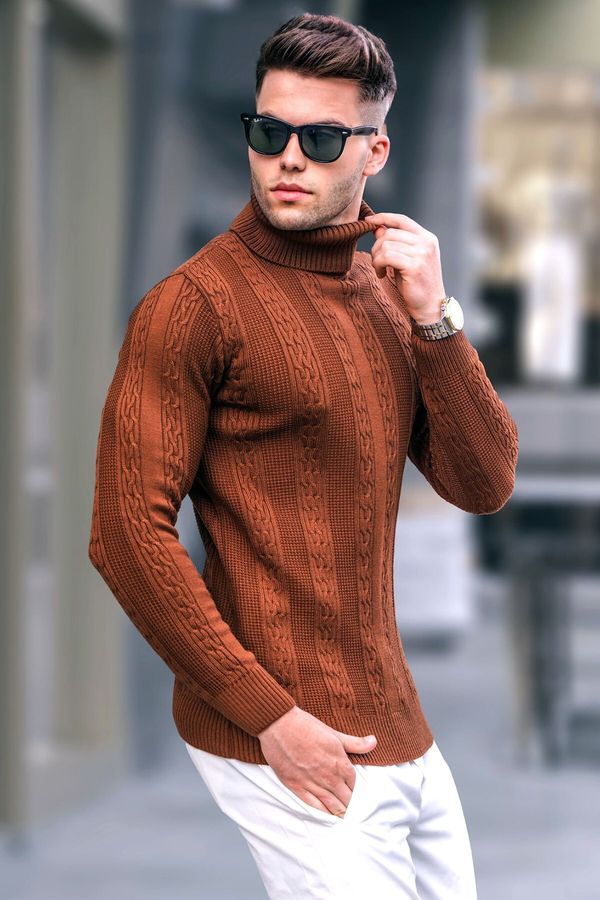 Madmext Madmext Camel Patterned Turtleneck Knitwear Sweater 5769